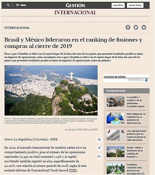 Brasil y Mxico lideraron en el ranking de fusiones y compras al cierre de 2019